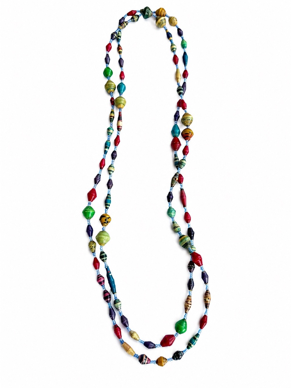 Multi-Color Paper Bead Long Necklace